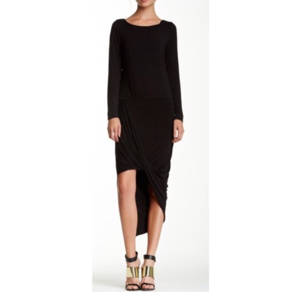 Loveappella Dresses & Skirts - Loveappella Long Sleeve Draped Wrap Dress